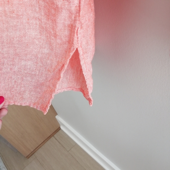 Tahari Plus Size 100% Linen Button Up Tunic Coastal Lagenlook Orange Peach 2X - Picture 8 of 15